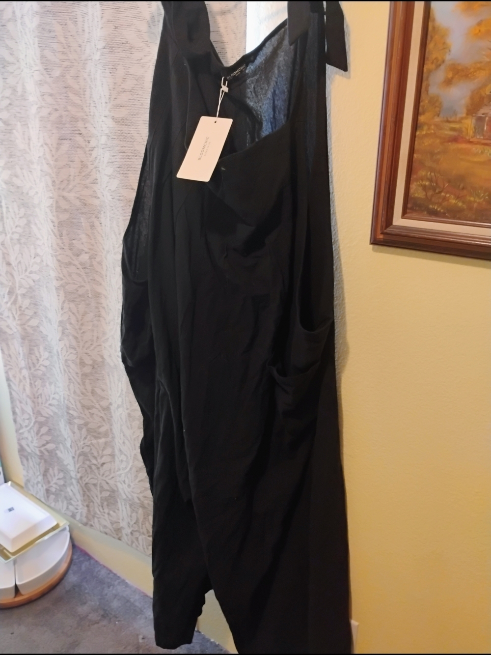 NWOT BloomChic Black Sleeveless Draped Jumpsuit with Pockets